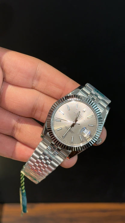 Premium Datejust | Silver Chain | Light Grey Dial