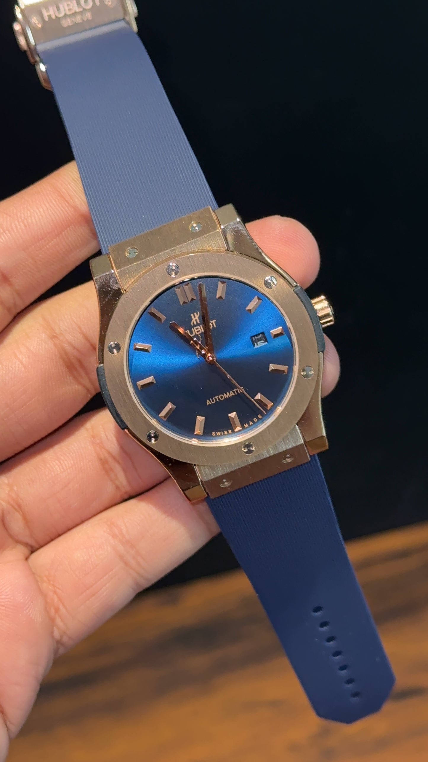 Hublot Auto | Rose Case | Blue Strap | Shaddy Blueish Dial