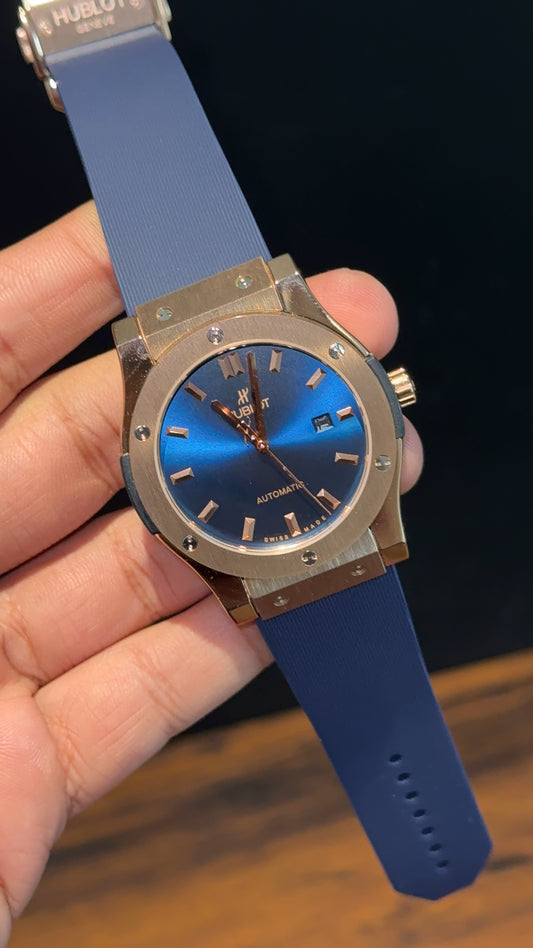 Hublot Auto | Rose Case | Blue Strap | Shaddy Blueish Dial - twentyfour