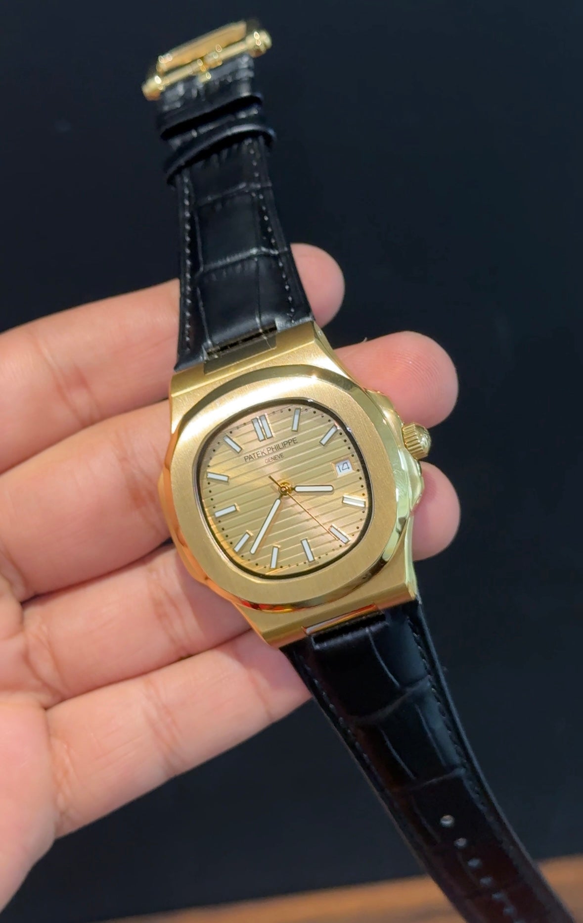 Pp Auto | Black Leather Strap | Gold Case | Gold Dial