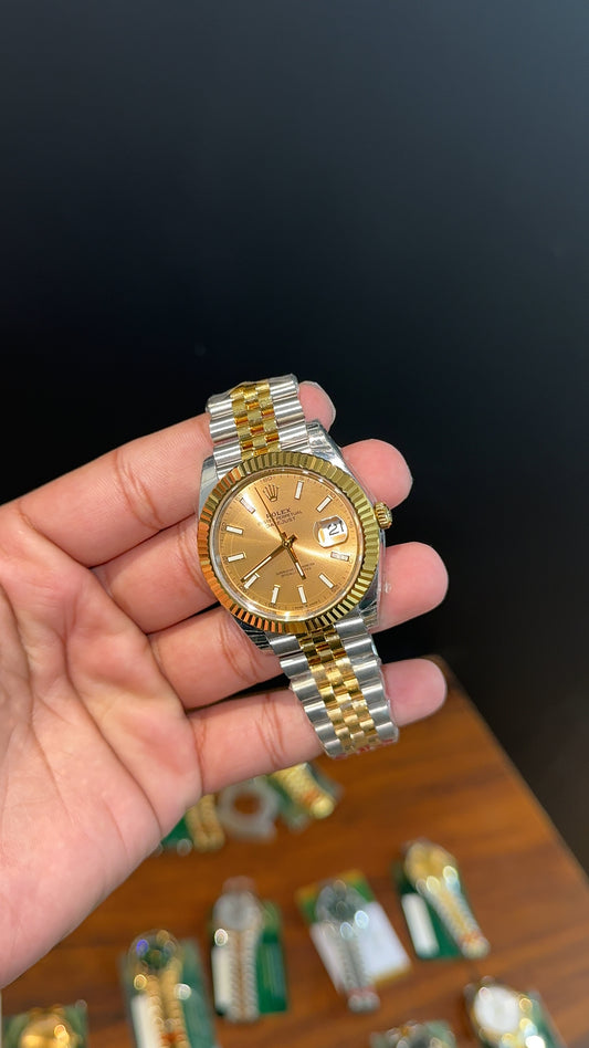 Premium Datejust | 40mm | Gold Two Tone Chain  | Gold Dial