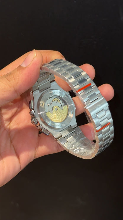 PP Auto | Silver Chain | Dual Time Edition | Olive Green Dial