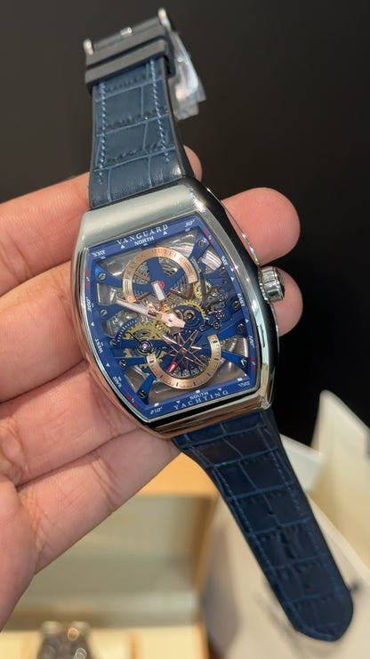 Premium Franck Muller | Vanguard S6 Edition | Yachting Skeleton | Blue Strap | Blue Dial