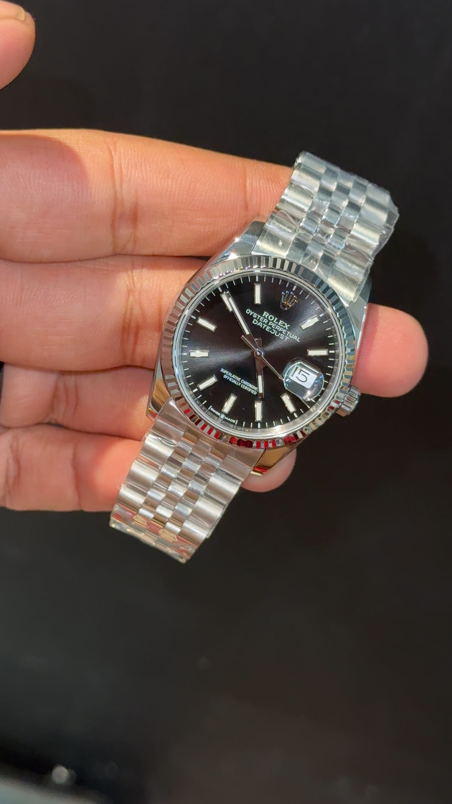 Premium Datejust | 36mm | Silver Chain | Black Dial