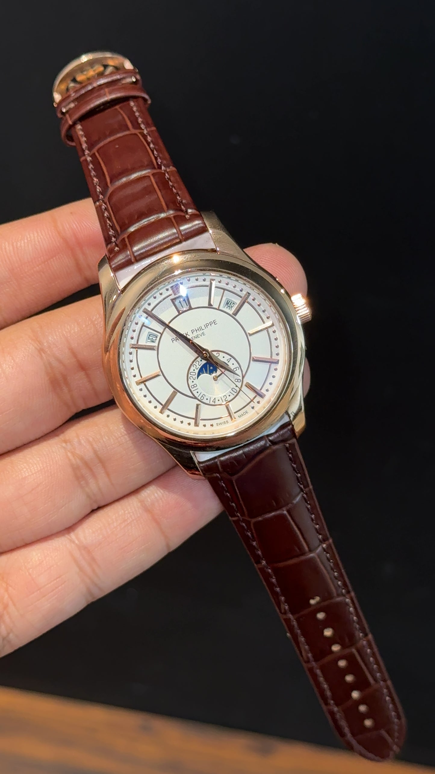 Pp Auto | Annual Calendar Edition | Rose | Brown Strap | White Dial - twentyfour