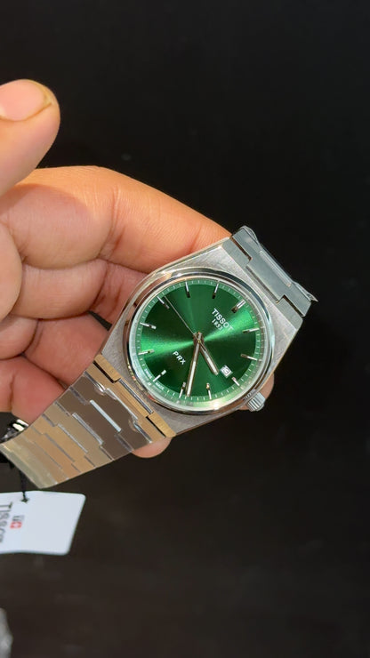 Tissot Prx | Quartz | Silver Chain | Green Plain Dial - twentyfour