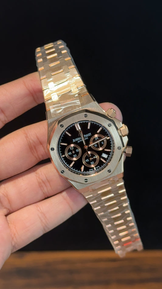 AP | Chrono | Rose Chain |  Black Plain Dial