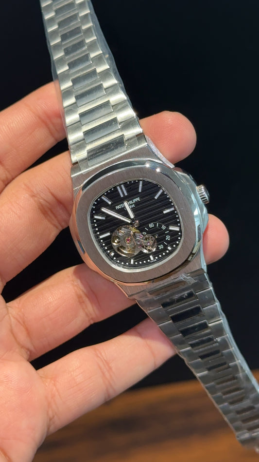 PP Auto | Silver Chain | Open Heart Edition | Black Dial