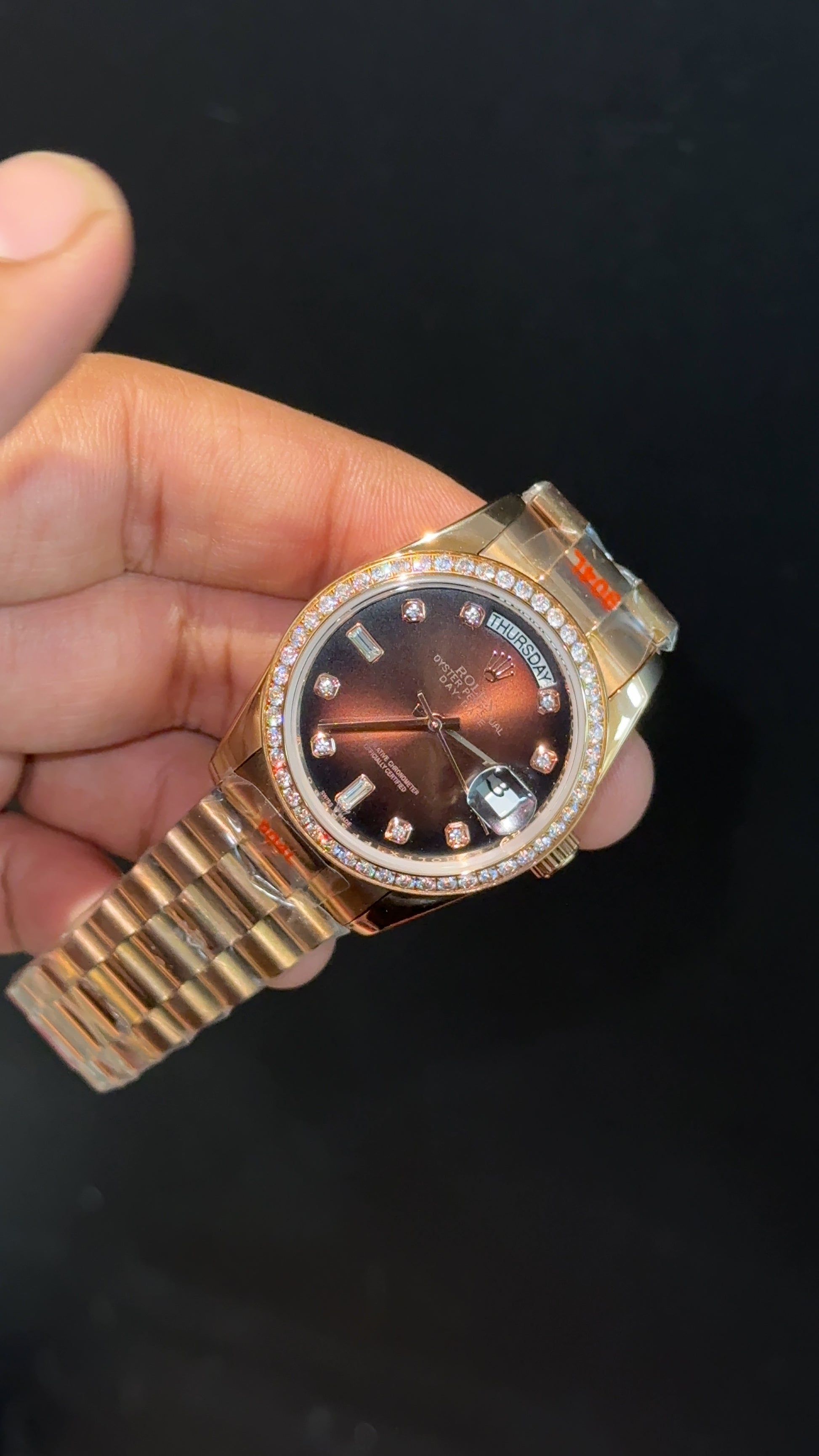 Daydate | 36mm | Diamond Case | Rose Chain | Diamond Digit | Gradient Brown Dial - twentyfour