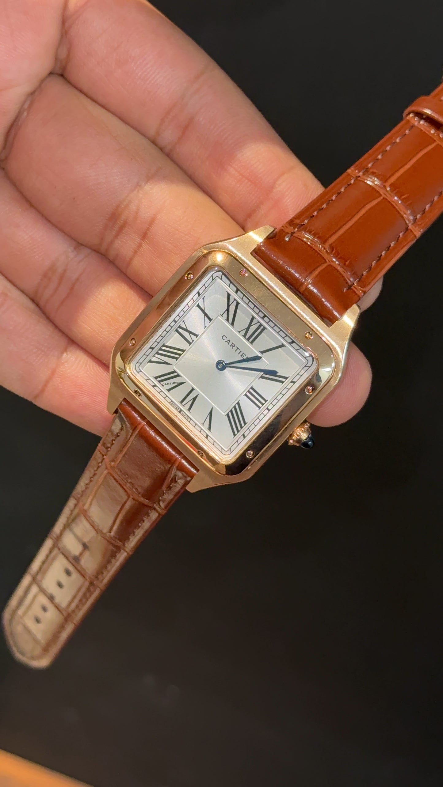 Cartier Santos | Rose Case | Brown Dumont Strap | White Dial
