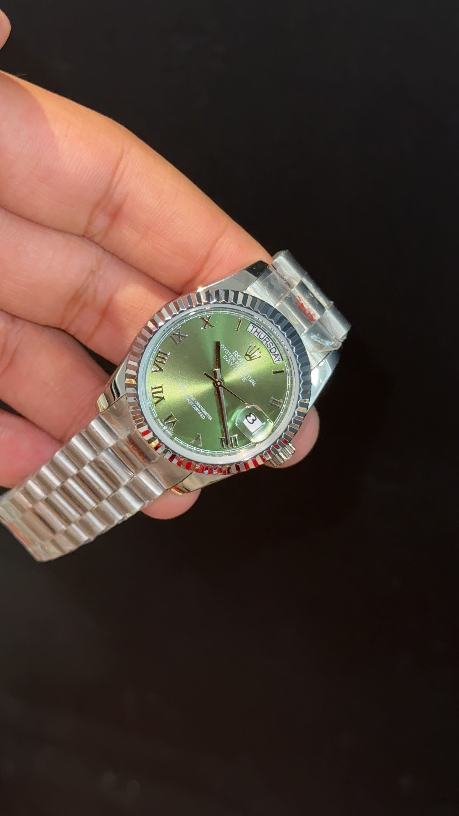 Daydate | 36mm | Silver Chain | Olive Green Dial - twentyfour