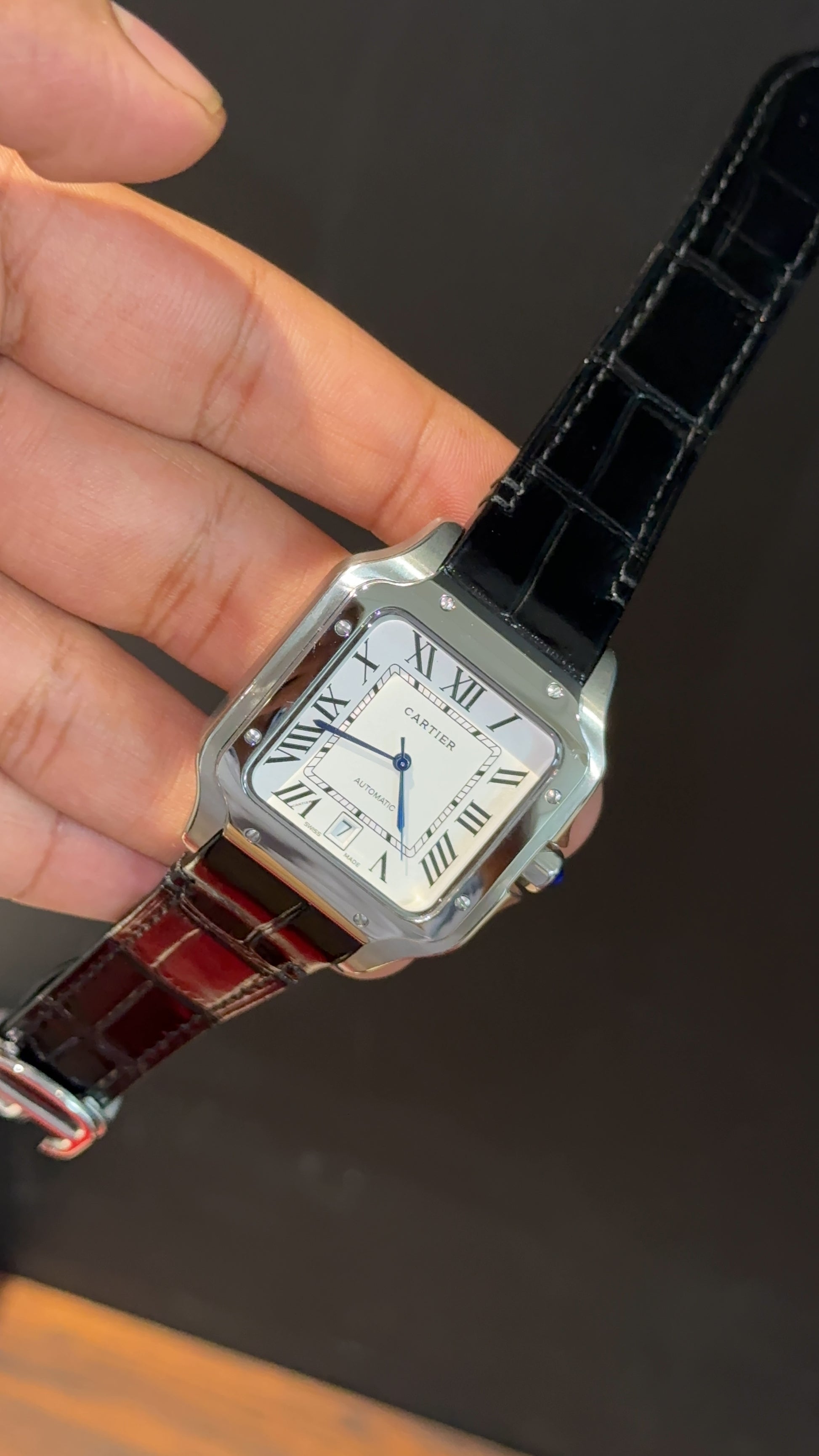 Cartier Santos | Silver Case | Black Strap | white Dial - twentyfour
