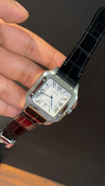 Cartier Santos | Silver Case | Black Strap | white Dial - twentyfour