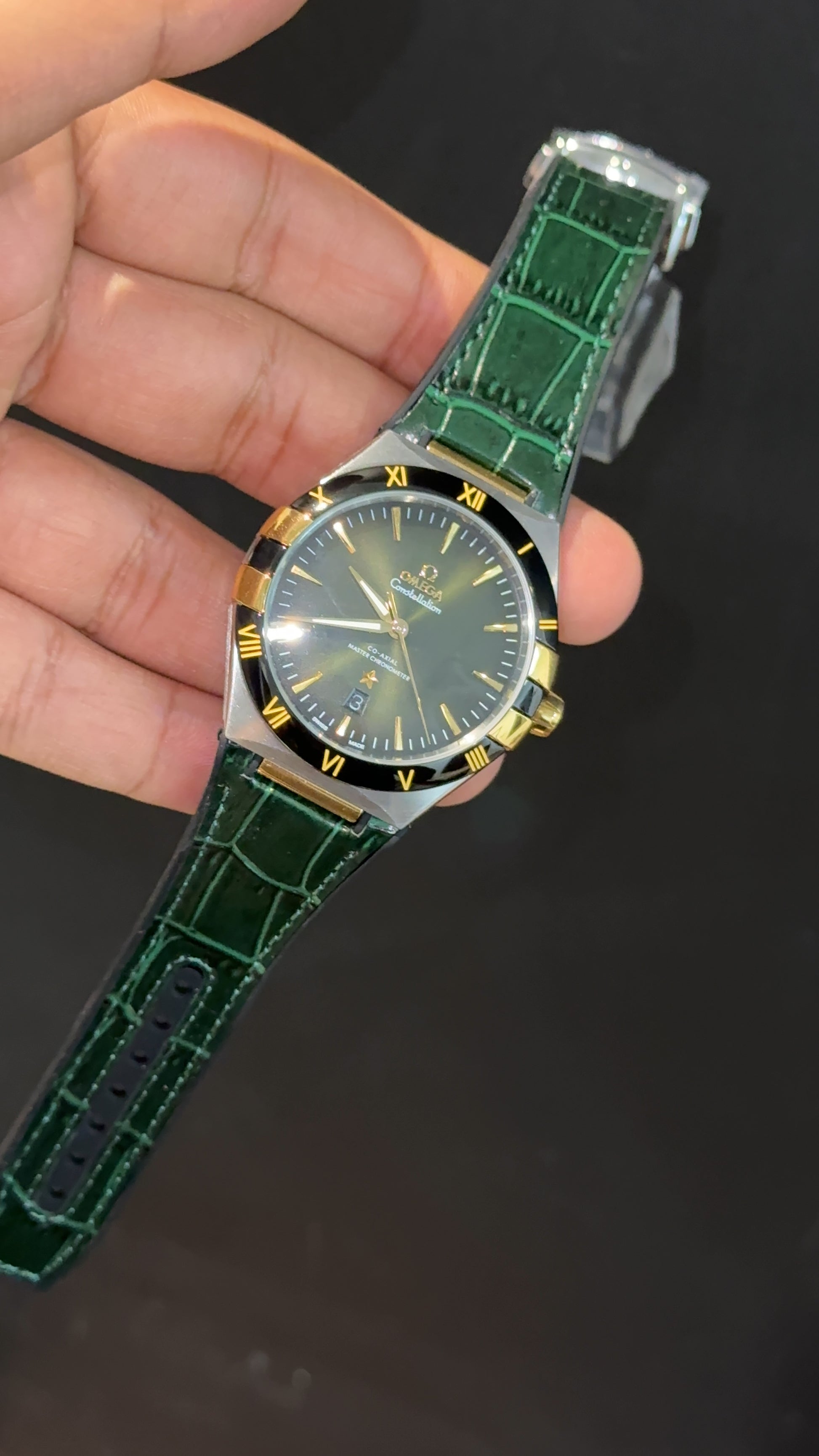 Omega Constellation | Silver Black Case | Green Strap | Green Plain Dial - twentyfour