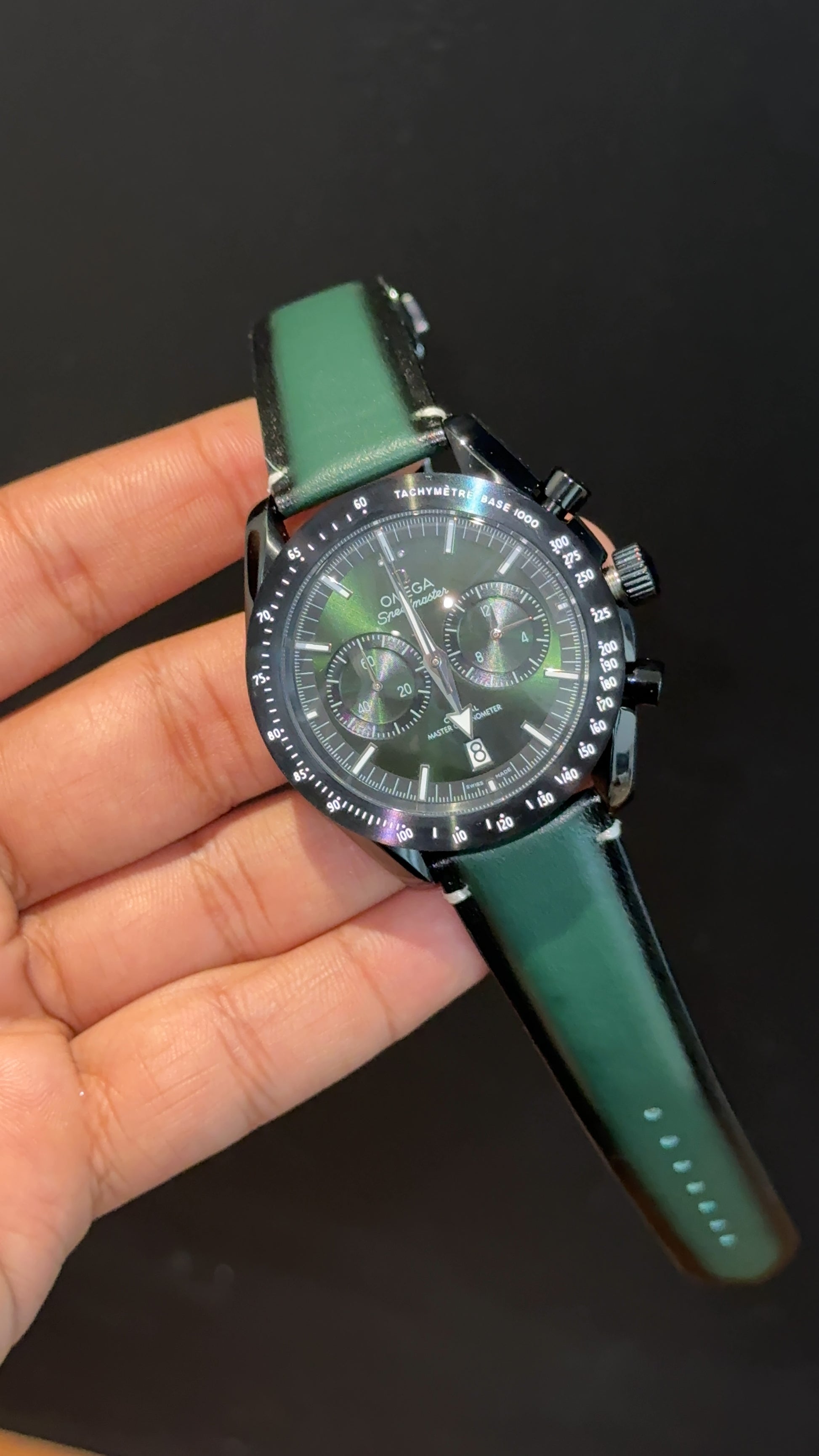 Omega Speedmaster | Black Bezel | Chrono | Green Black Strap | Greenish Dial - twentyfour