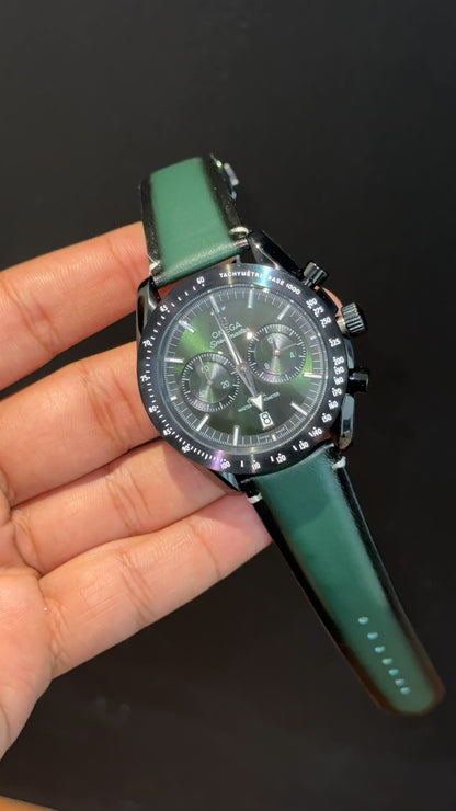 Omega Speedmaster | Black Bezel | Chrono | Green Black Strap | Greenish Dial - twentyfour
