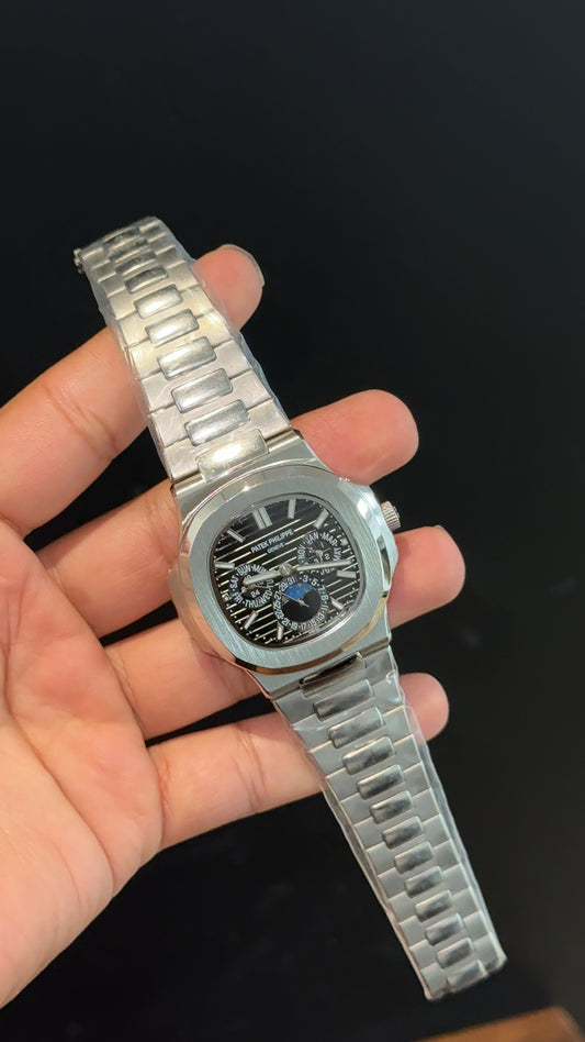 Pp Auto | Silver Chain | Power Reserve | Chrono | Moonphase | Black Dial - twentyfour