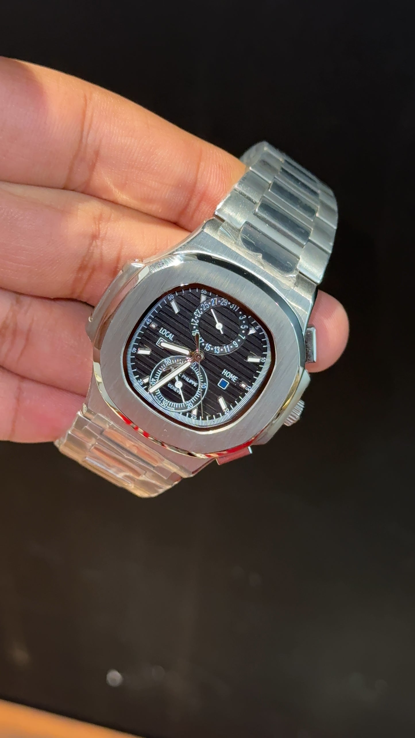 PP Auto | Silver Chain | Dual Time Edition | Black Dial