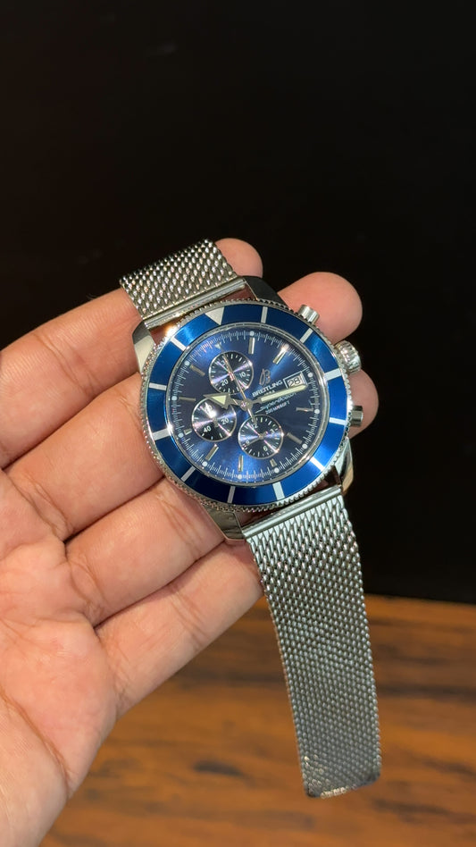 Brietling | Silver Magnetic Chain |Chrono | Blue Dial