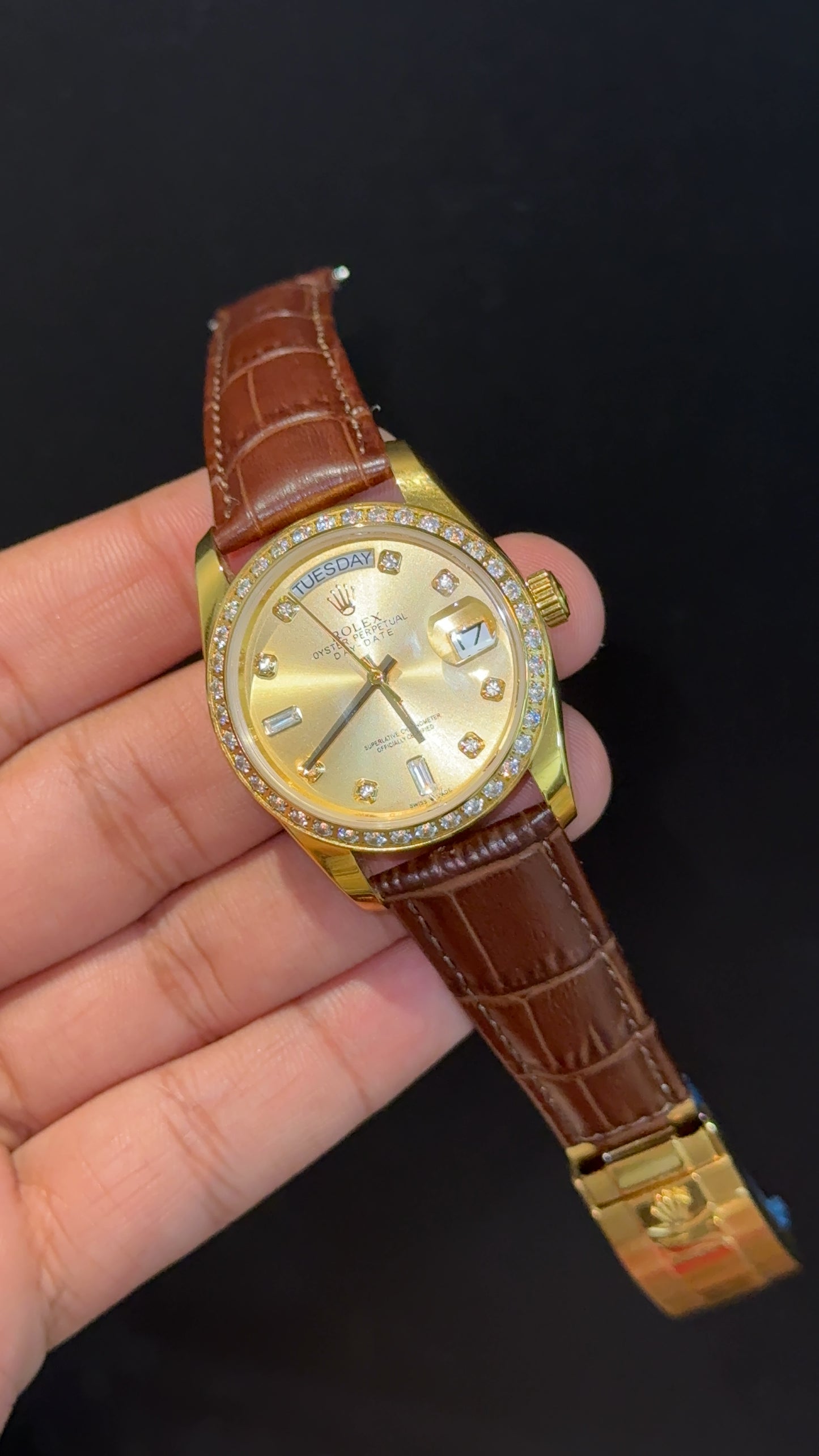 Daydate | 36mm | Gold Diamond Case | Brown Leather Strap | Gold Diamond Dial - twentyfour