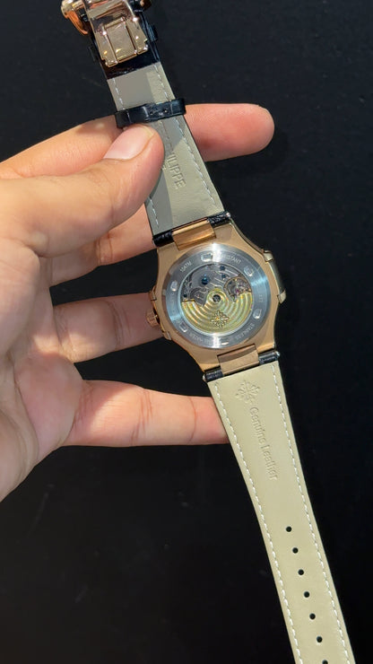 Pp Auto | Moonphase | Yearly Edition | Rose Case | Black Leather Strap | Black Dial