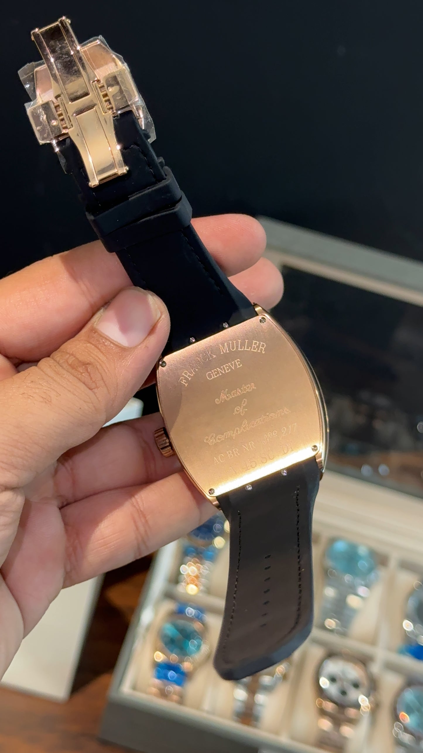 Premium Franck Muller | Vanguard Edition | Rose Case | Black Strap | All Black Dial