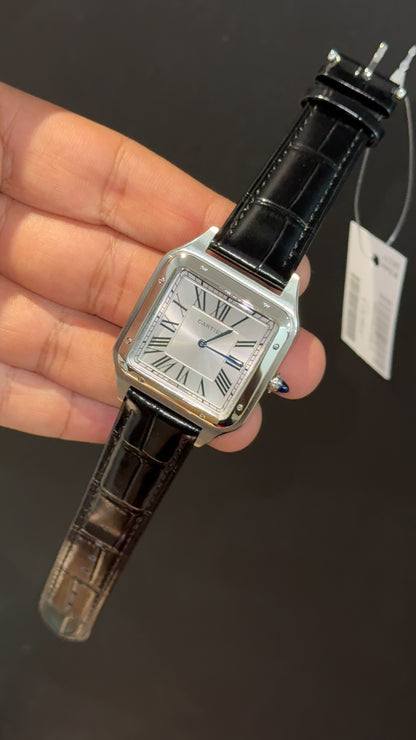 Cartier Santos | Silver Case | Black Dumont Strap | White Dial
