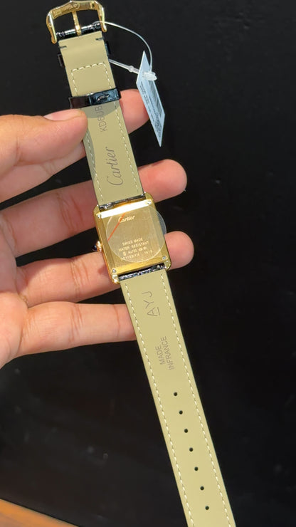 Cartier Tank | Gold | 36mm | Black Leather Strap | Black Dial - twentyfour