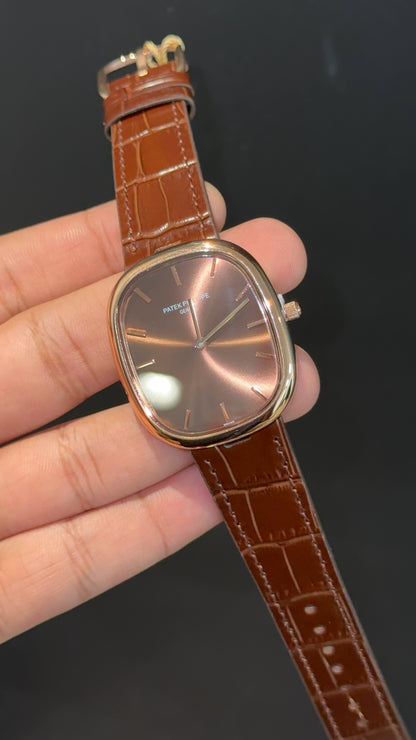 Pp Ellipse | Rose Case | Brown Leather Strap | Brown Ebony Dial