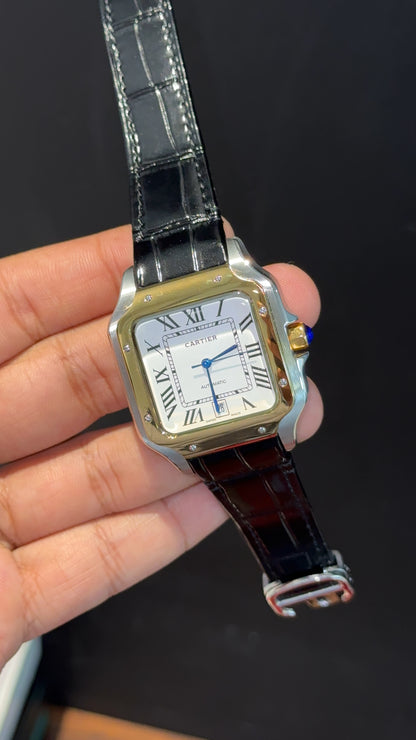 Cartier Santos | Gold TT Case | Black Strap | White Dial - twentyfour