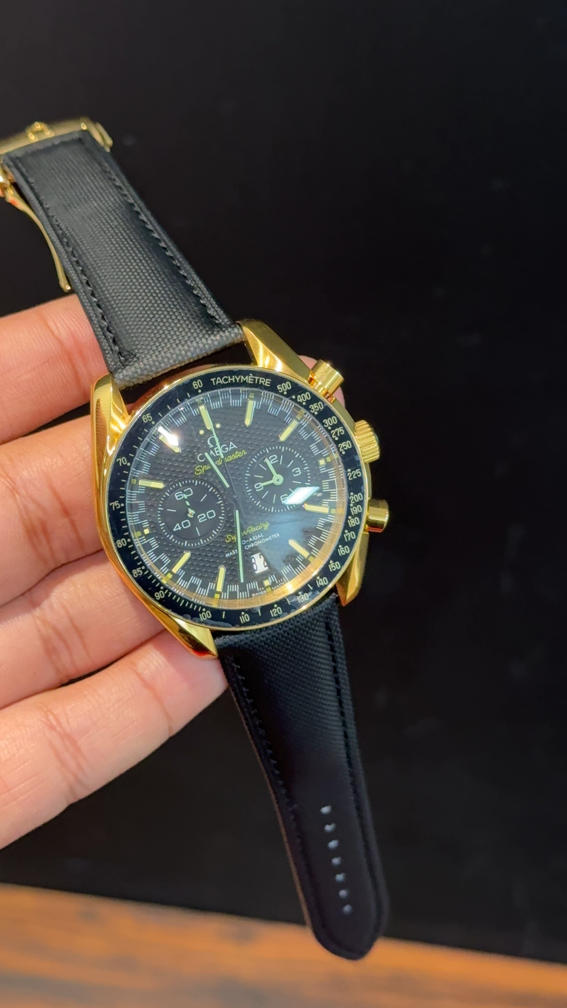 Omega Speedmaster | Gold Case | Chrono | Black Strap | Neon Digits | Black Dial - twentyfour