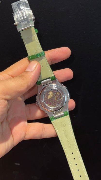 Pp Auto | Silver Case | Green Strap | Moonphase | Sub Green Dial