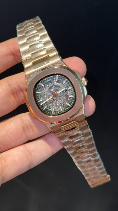 PP Auto | Skeleton Machine | Rose Chain | Golden Dial