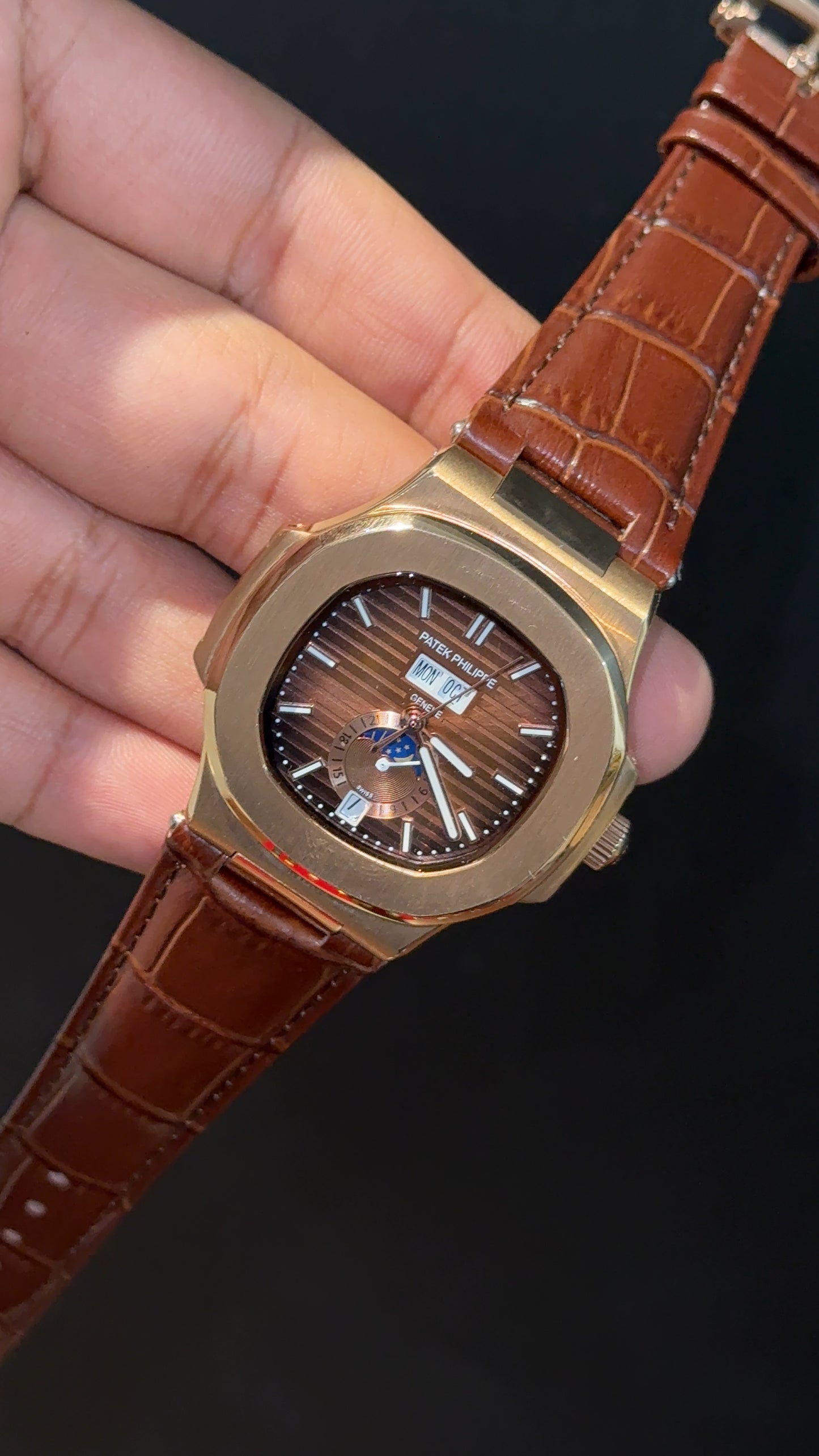 Pp Auto | Moonphase | Yearly Edition | Rose Case | Brown Leather Strap | Brown Dial