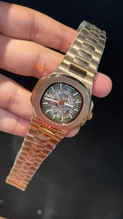 PP Auto | Skeleton Machine | Rose Chain | Golden Dial