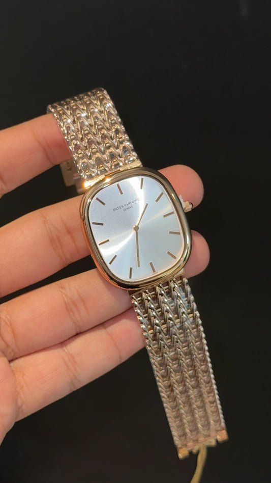 Pp Ellipse | Rose Mesh Chain | White Ebony Dial