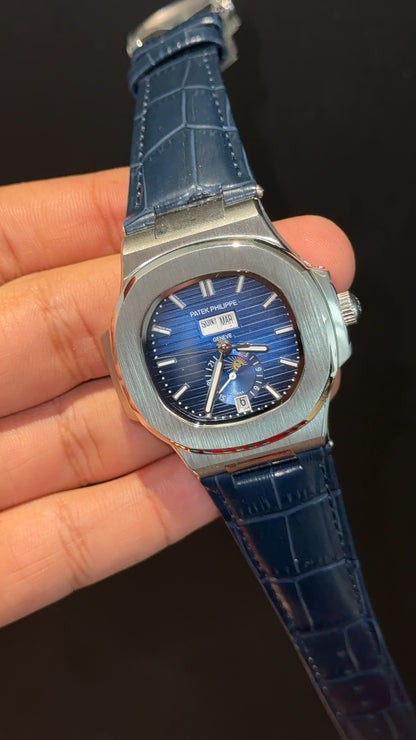 Pp Auto | Moonphase | Yearly Edition | Silver Case | Blue Leather Strap | Blue Dial