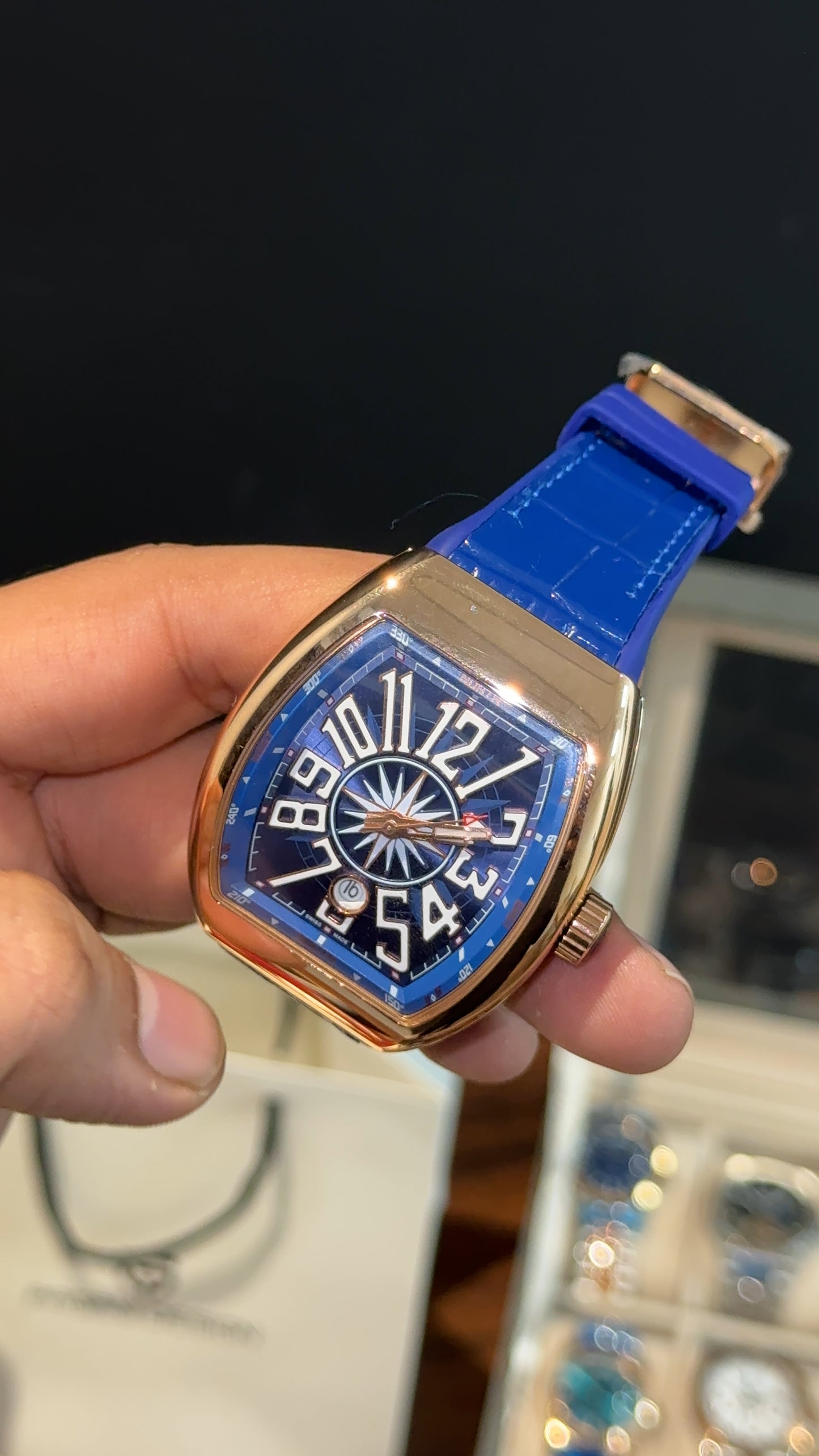 Premium Franck Muller | Vanguard Edition | Rose Case | Blue Strap | Blue Dial
