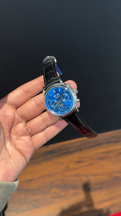 Patek Century | Auto | Silver Case | Blue Dial | Black Leather Strap