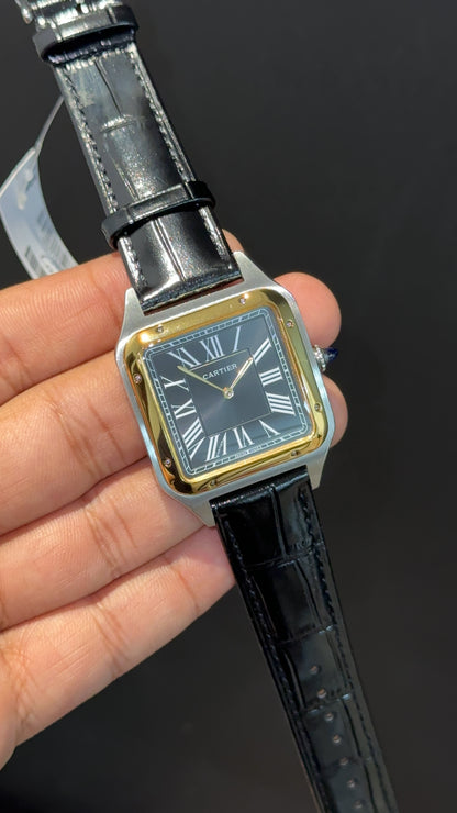 Cartier Santos | Gold Two Tone Case | Black Dumont Strap | Black Dial