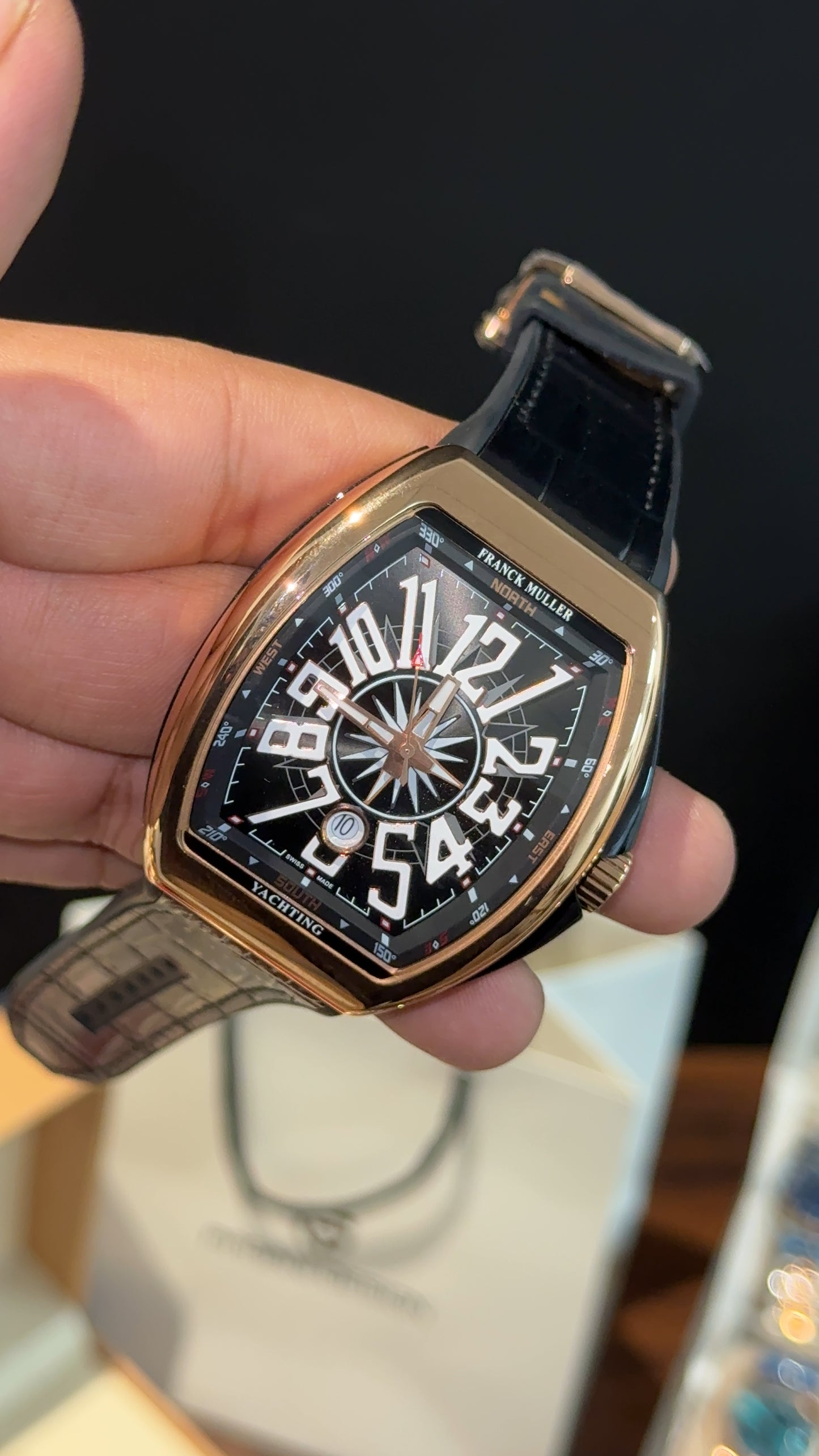 Premium Franck Muller | Vanguard Edition | Rose Case | Black Strap | Black Dial