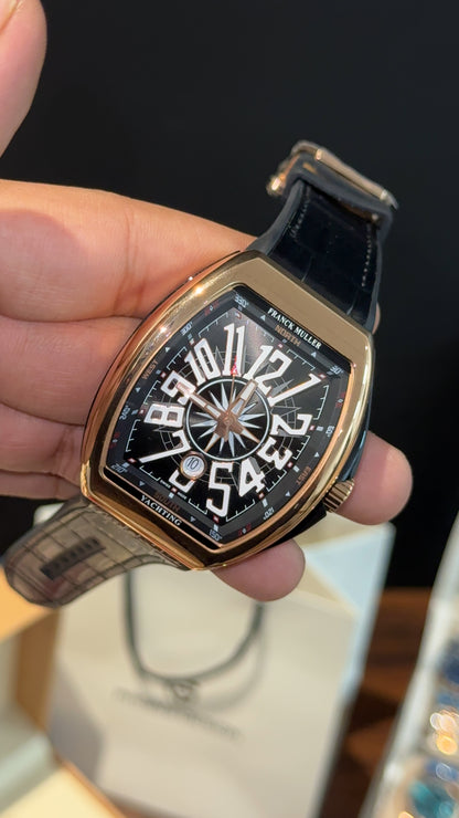 Premium Franck Muller | Vanguard Edition | Rose Case | Black Strap | Black Dial