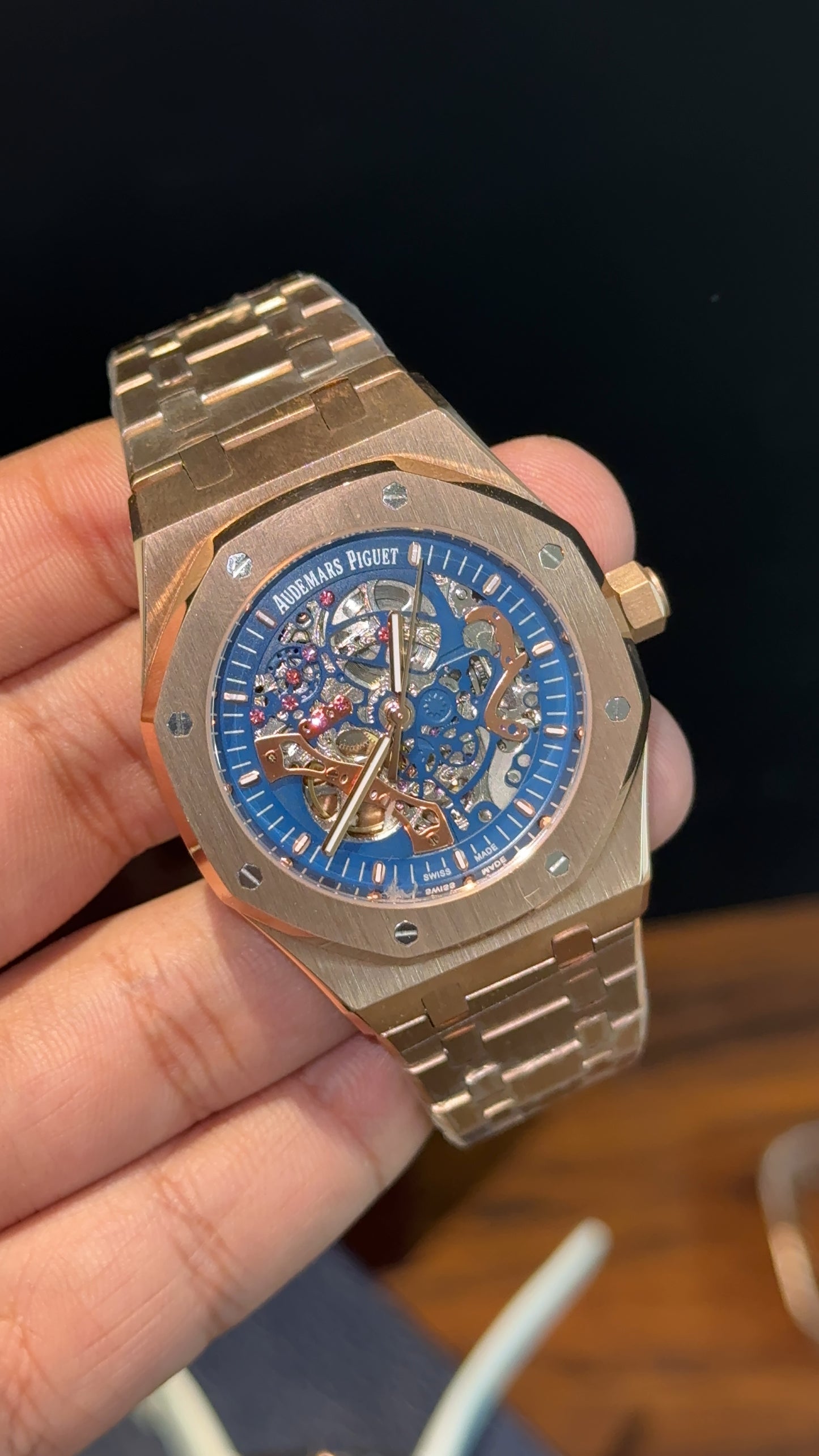 AP Skeleton | Auto | Rose Chain | Blue Dial