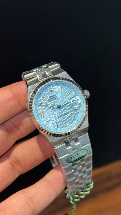 Premium Land Dweller | 36mm | Silver Chain |  Sky Blue Textured Dial