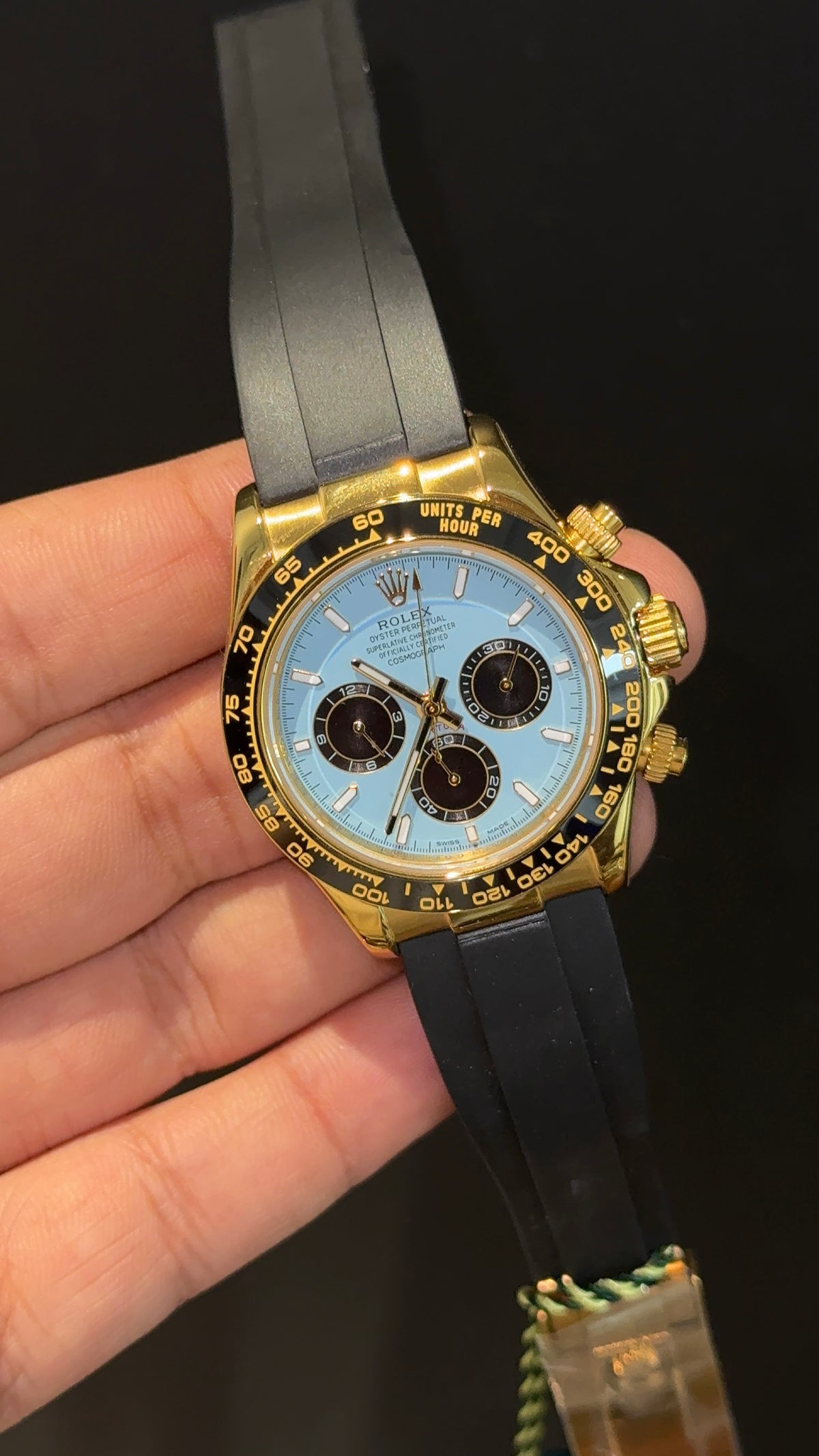 Daytona | Gold | Black Pvc Strap | Black Chrono | Tiffany Dial
