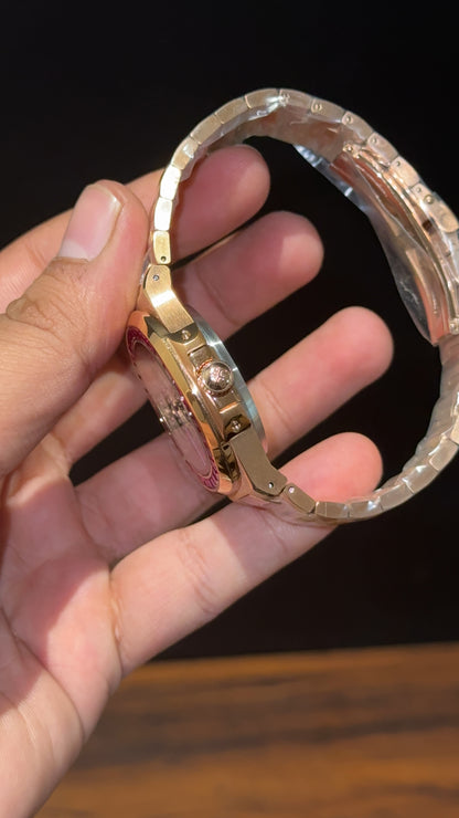 Pp Auto | Rose Chain | Pink Diamond Bezel | Pink Digits | Black Dial