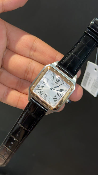 Cartier Santos | Rose Two Tone Case | Black Dumont Strap | White Dial