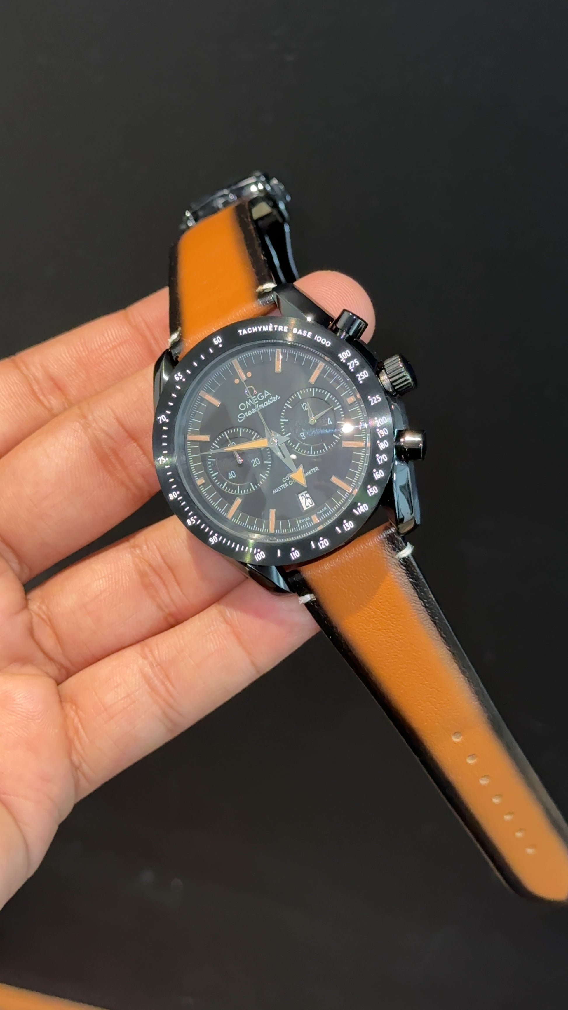 Omega Speedmaster | Black Bezel | Chrono | Camel Black Strap | Black Dial - twentyfour
