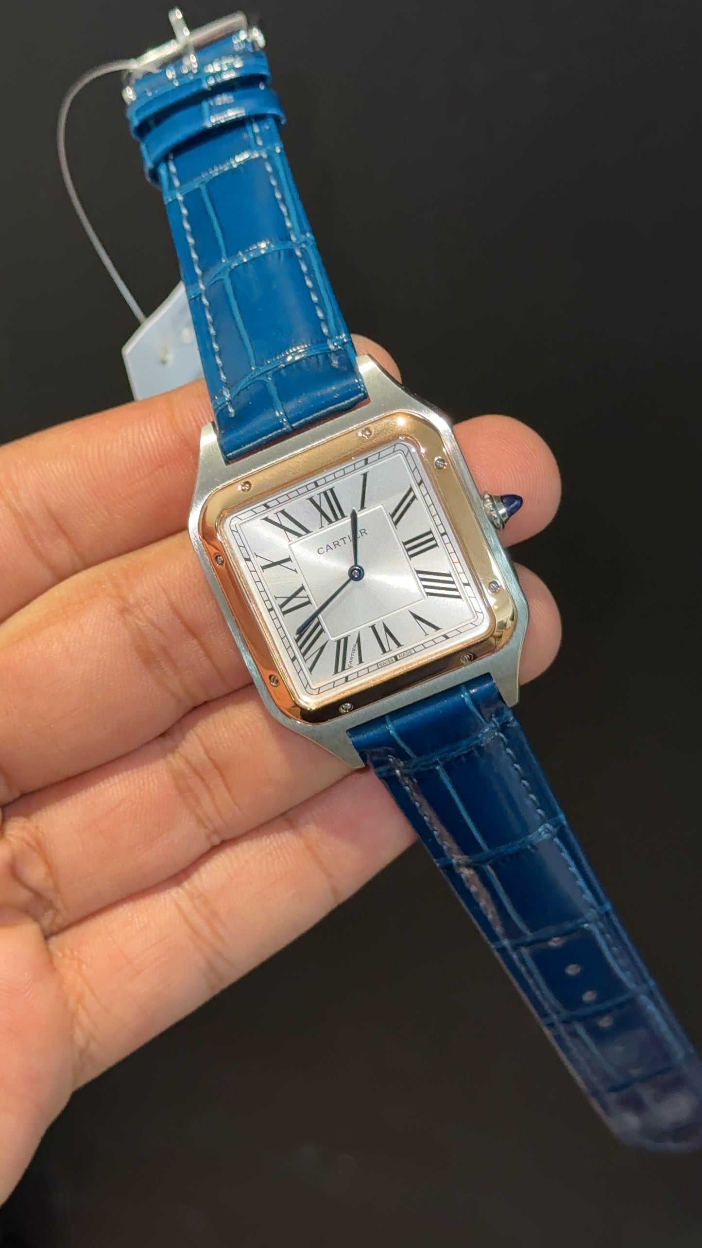 Cartier Santos | Rose Two Tone Case | Blue Dumont Strap | White Dial