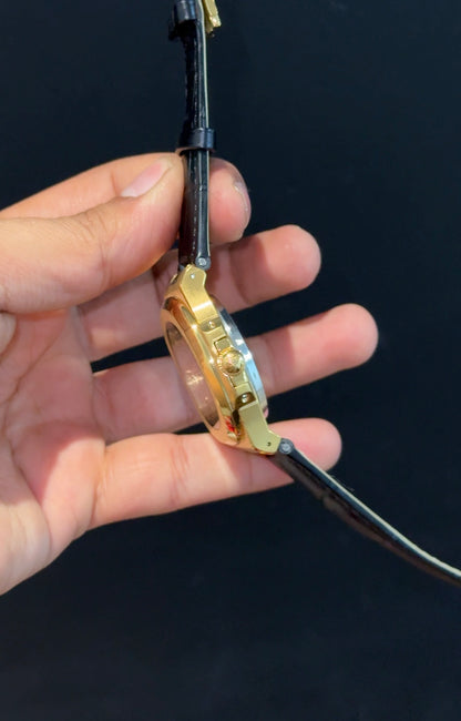 Pp Auto | Black Leather Strap | Gold Case | Gold Dial